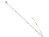 a close up of a silver bracelet with a chain on a white background