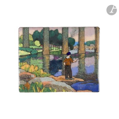 a picture of a painting of a man fishing
