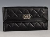 chanel black quilted leather wallet with silver cc logo