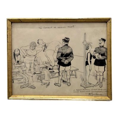 dessin représentant un homme en uniforme debout devant le dessin d'un autre homme