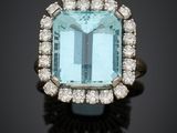 une bague aigue-marine et diamant