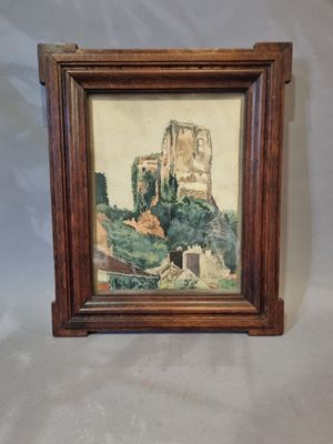 an image of a painting of a castle in a wooden frame