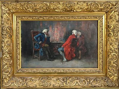 Cristobal PIZA ENSENYAT (1850-1936), La partie d'échec huile…