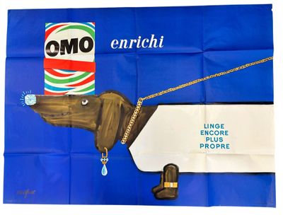 an image of a poster with a dog on a leash and a can of enrichi