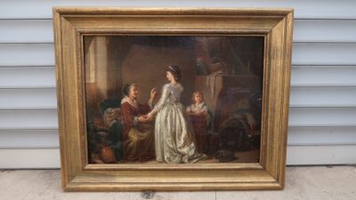un tableau représentant une femme en robe blanche debout à côté d'un homme