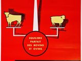une affiche rouge sur laquelle figure une paire de vaches posées sur une balance