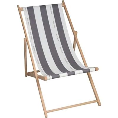 a white and black striped beach chair on a white background