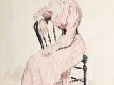 tableau représentant une femme en robe rose assise sur une chaise