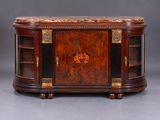 an image of a wooden cabinet with two doors and a marble top
