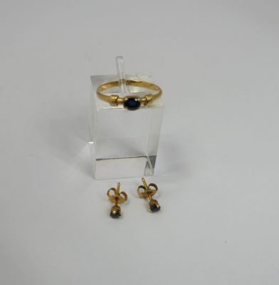 gold plated ring and earring set with black onyxite
