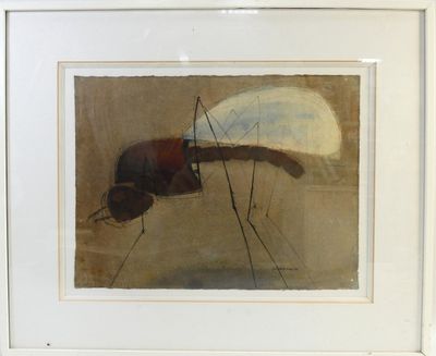 peinture représentant un insecte au corps allongé et à la longue queue