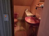 a bathroom with a sink, toilet, and rug in it