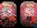 two tins of pokemon trading cards are shown on a black background