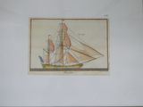 a drawing of a sailboat on display in a frame