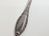 a silver spoon with a flower design on it
