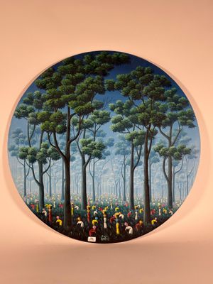 une image d'un tableau représentant un groupe de personnes dans une forêt