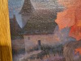 a picture of a painting of a woman holding a red umbrella