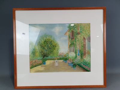 une image représentant un tableau représentant un jardin avec des fleurs et des arbres
