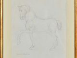drawing of a horse in a gold frame with a white background