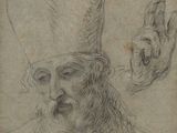 an old drawing of a man with a hat and a beard