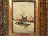 l'image d'une peinture représentant un bateau dans un plan d'eau