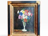 une peinture de fleurs dans un vase sur une table