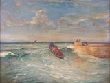 an image of a painting of a boat in a body of water
