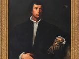 un tableau représentant un homme en manteau noir tenant un gant
