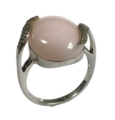 bague en argent sterling sertie d'une pierre rose et de diamants en pavé
