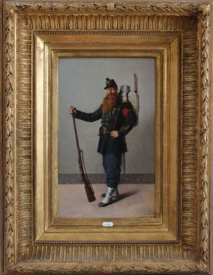 une image représentant un tableau d'un homme en uniforme tenant un fusil