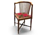 une image représentant une chaise en bois sur laquelle est posé un coussin rouge