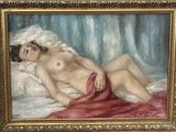 une peinture représentant une femme nue allongée sur un lit