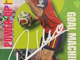 un gros plan sur une carte de football représentant un homme tenant un ballon de football