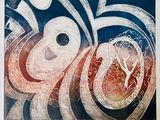 une image représentant un tableau représentant un poisson sur fond rouge et bleu