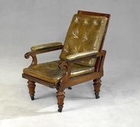 Fauteuil anglais à dossier inclinable en acajou et cuir capi…