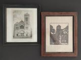 two framed pictures hanging on the wall of a room