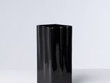 le vase noir est posé sur une surface blanche, avec un fond blanc