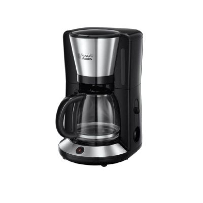 une cafetière noire et argentée sur fond blanc