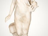 a white marble statue of a woman holding a book
