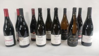several bottles of wine are lined up on a white surface