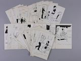 plusieurs cartes comportant des illustrations en noir et blanc représentant un homme et une femme