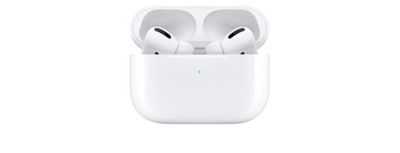 an apple airpods with charging case on a white background