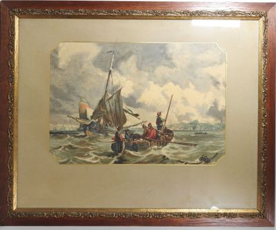 tableau encadré représentant des personnes dans un bateau en pleine mer