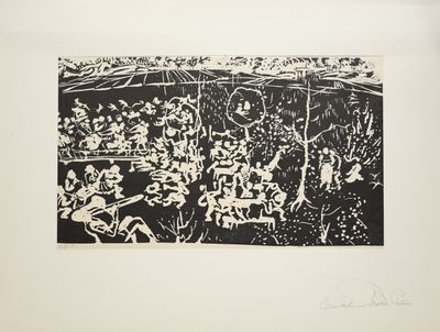 une image d'un dessin en noir et blanc d'un groupe de personnes