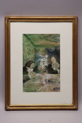 Claude VERLINDE (1927-2020) " Scène d'intérieur" , aquarelle…