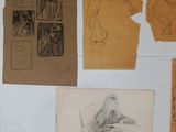 many drawings on the wall of this room