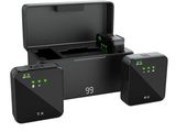 a group of three black electronic devices sitting on top of each other