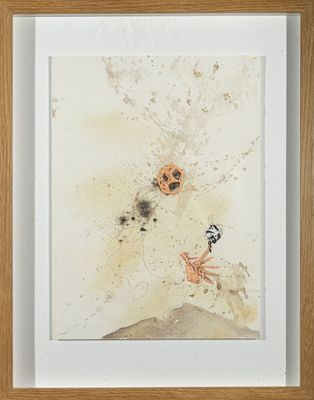 aquarelle encadrée représentant un homme et une femme assis sur une colline