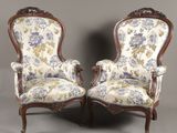 a pair of antique chairs with floral upholstered upholstered upholstered upholstered upholstered upholstered upholstered