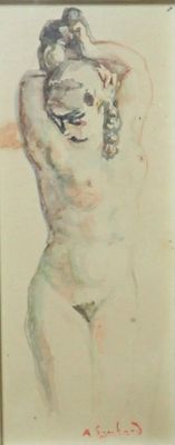 Alfred LOMBARD (1884-1973) Elégante au bain, lavis et encre,…